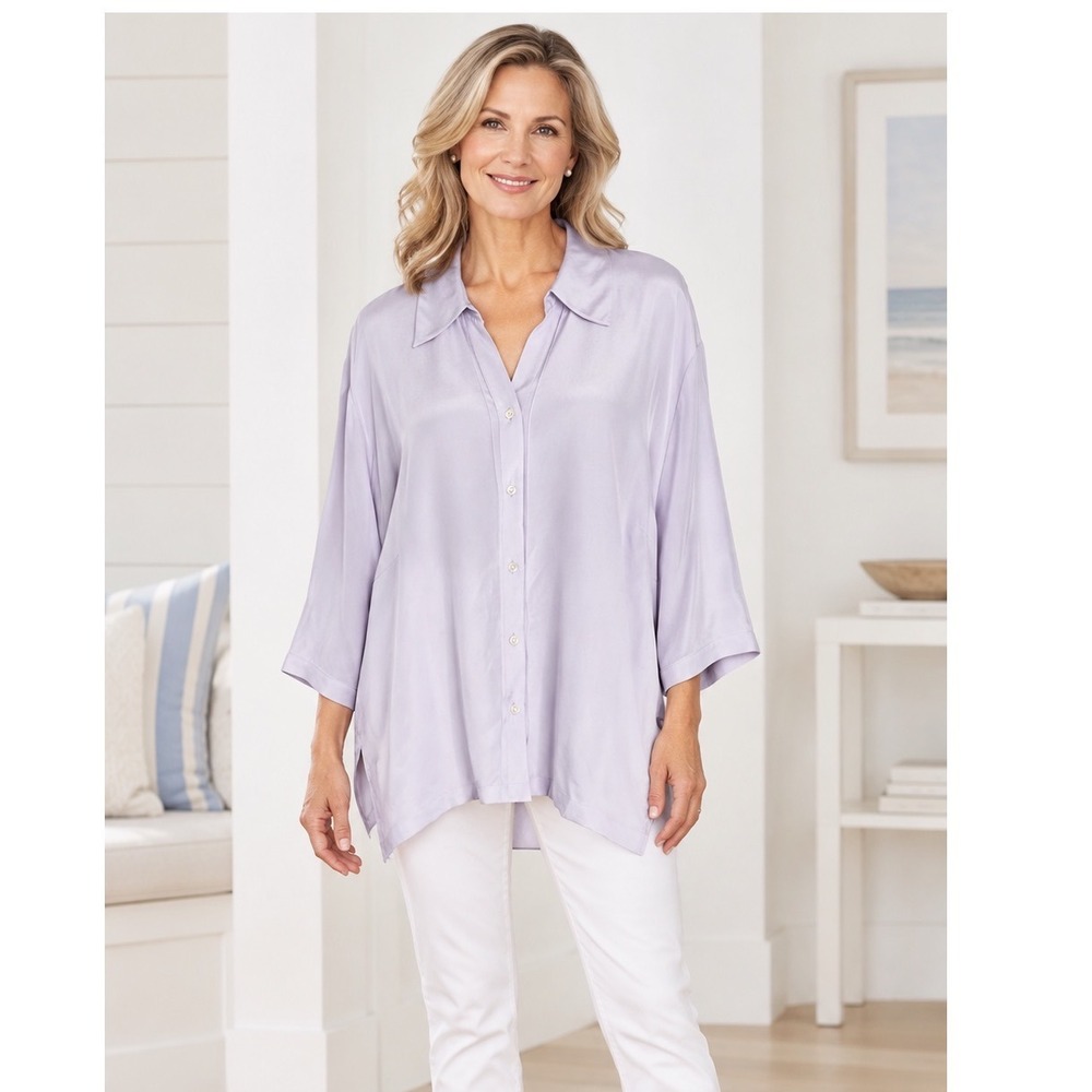 Vintage NWT Talbots Silk Stretch Lilac Button Up Blouse Top  Luxury 24W